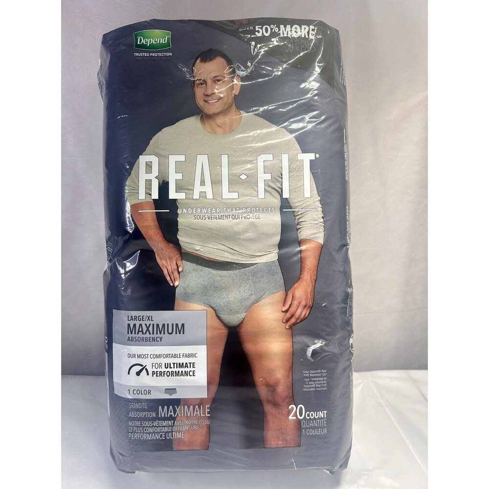 Depend Real-Fit Men's Underwear L/XL-Maximum Absorbency 20 Count FREE US Ship!